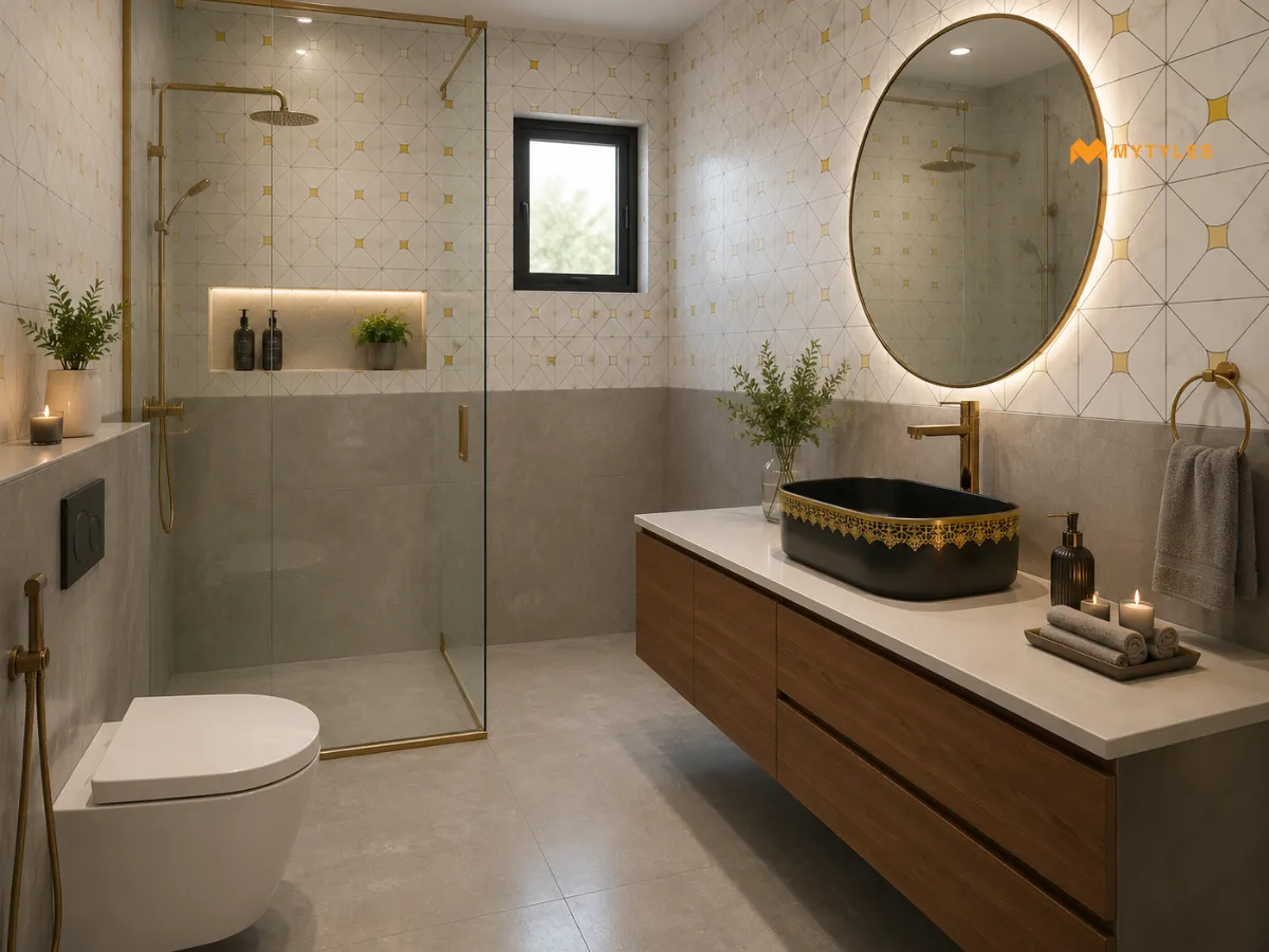 White Highlighter Tiles with Grey Matt Floor Tiles